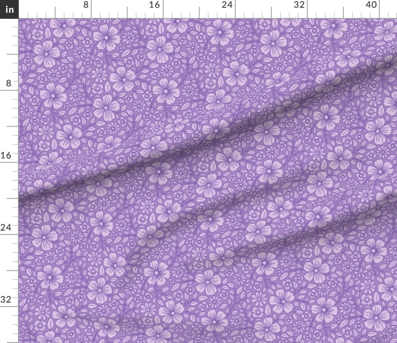 Various Fabrics by the Yard or Fat Quarter Floral Botanical Monochrome Y2K Teen Room Dorm Maximalist Lavender Purple Flowers Feminine Garden Spring Summer Hand Drawn Custom Printed Fabric by Spoonflower